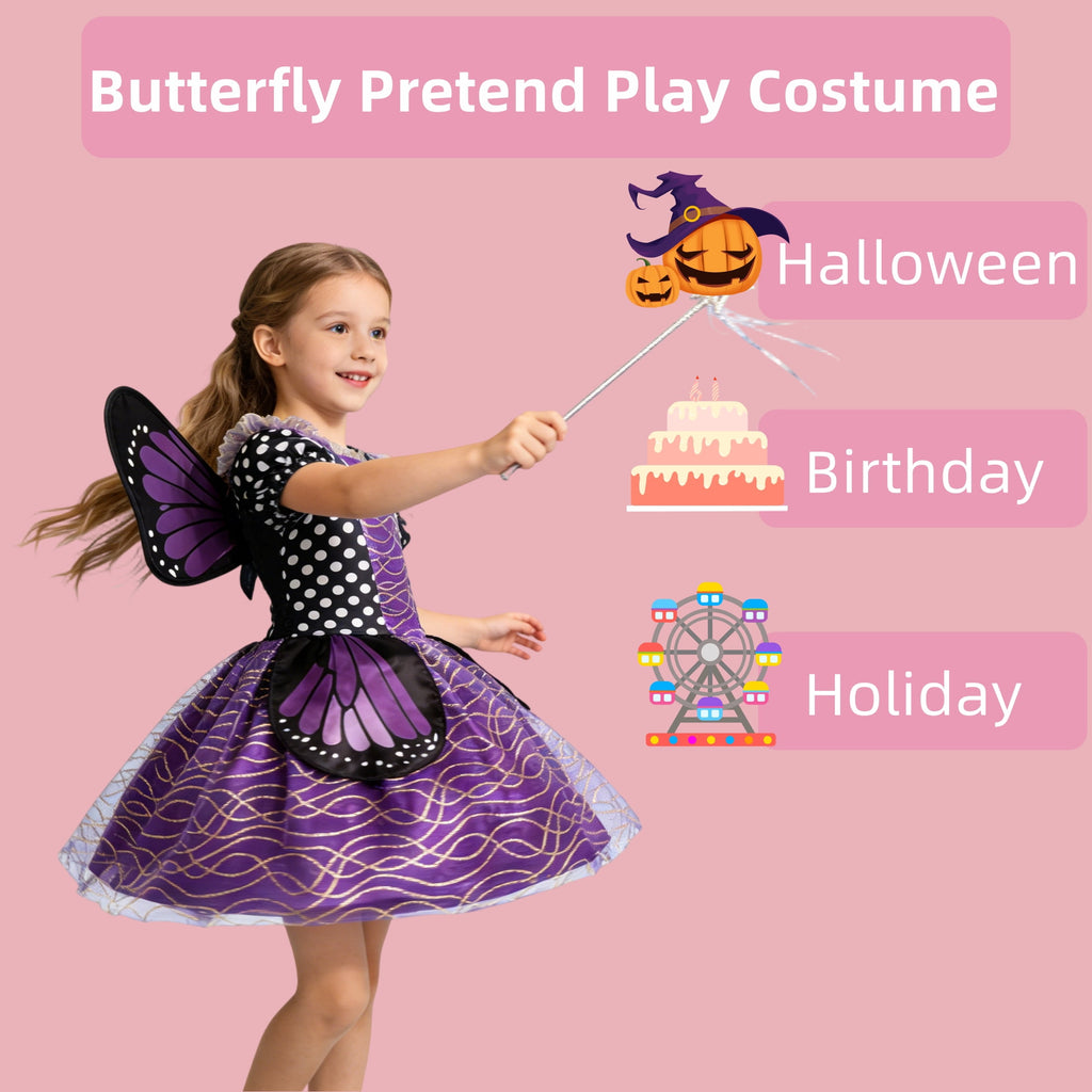 CZKHPTY Girls 3D Butterfly Fairy Tutu Dress, Whimsical Garden Princess Pretend Play Fancy Outfit, Sizes 7-8Y