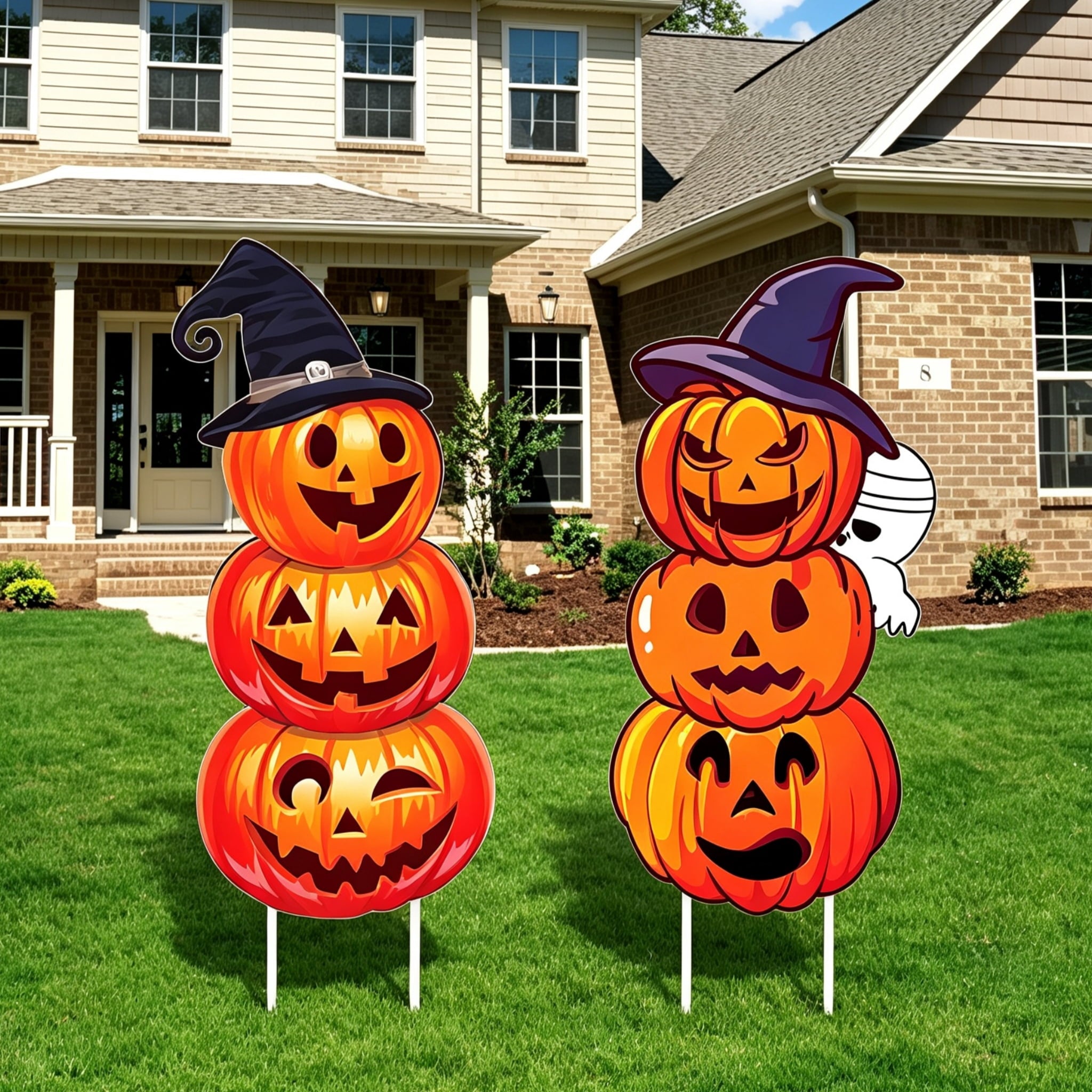 2Sets Halloween Yard Lawn Stakes Cute Pumpkin Yard Sign Vintage for Halloween Garden Decorations Outdoor