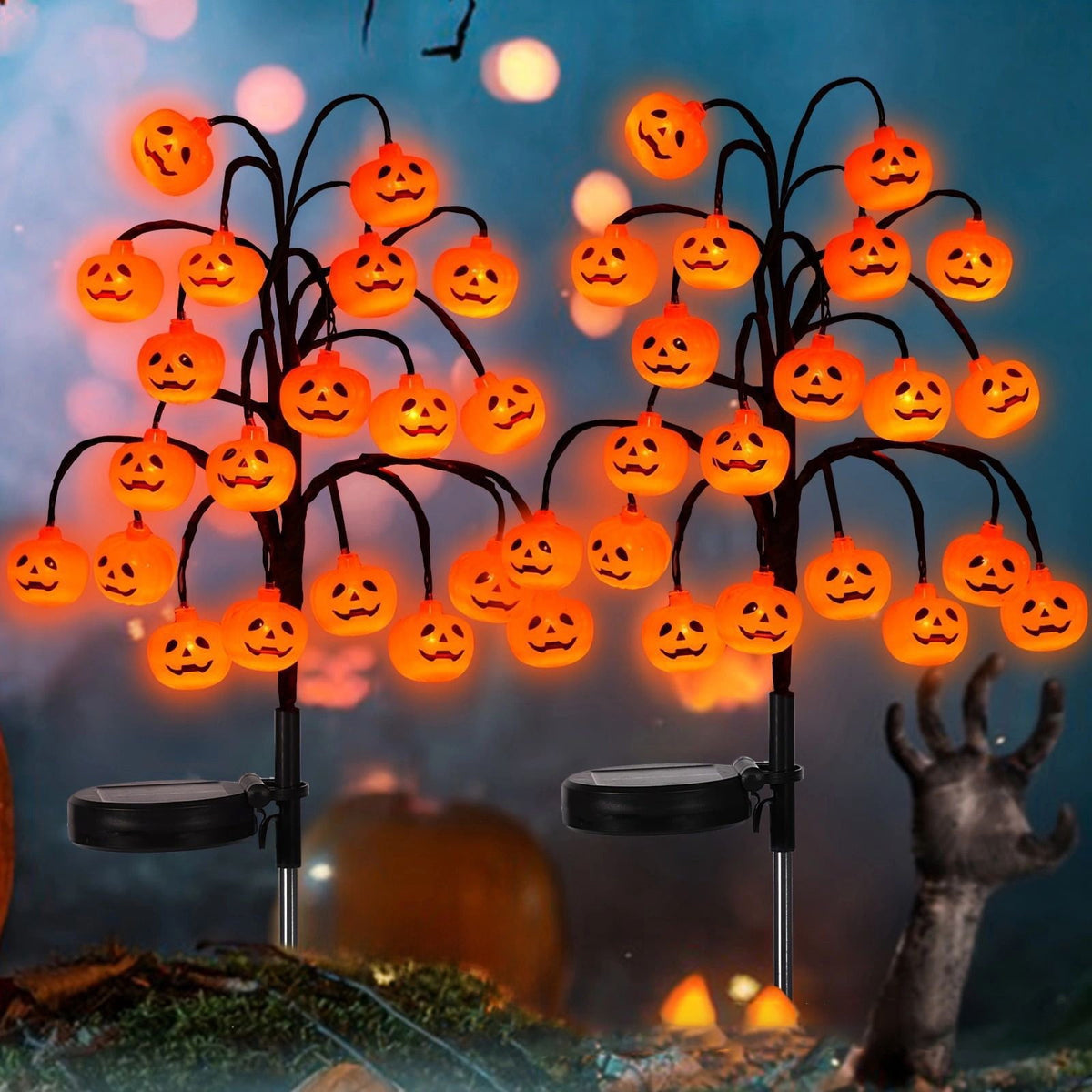 20 Pack Solar Halloween Lights Outdoor, Waterproof LED Pumpkin Pathway Garden Stake Lights for Yard Walkway Fall Decoration, Orange