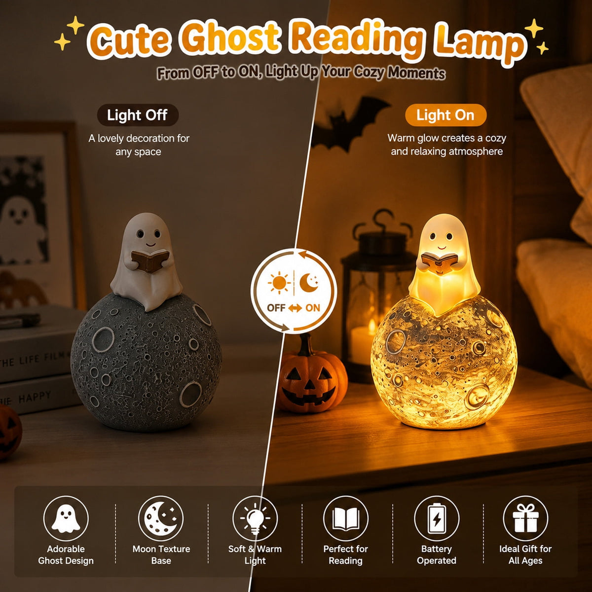 YZEGDCH Halloween 3D Ghost Campfire Flickering Night Light 2 Funny Roasting Marshmallows at Campfire LED Electric Faux Flameless Campfire Nightlight Funny Halloween Decor