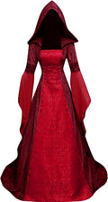 Halloween Witch Costume Women, Deluxe Witch Dress Costume, Vintage Embroidered Renaissance Gothic Hooded Vampire Gown Dress Cosplay Costumes Red S