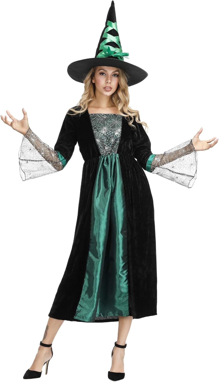 Halloween Witch Costume for Women, Halloween Gothic Witch Dresses for Fancy Dress Party Purple XL