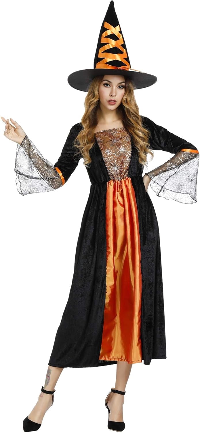 Halloween Witch Costume for Women, Halloween Gothic Witch Dresses for Fancy Dress Party Purple XL