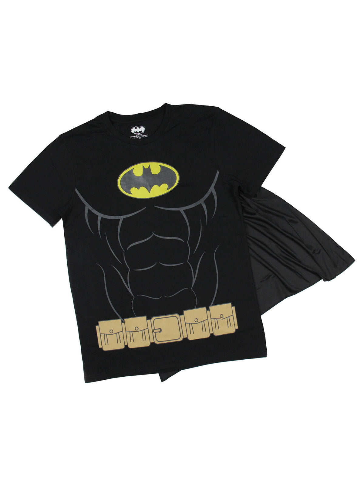 DC Comics Men's Batman Costume Shirt With Detachable Cape Classic Bat Logo Batman Cosplay Tee