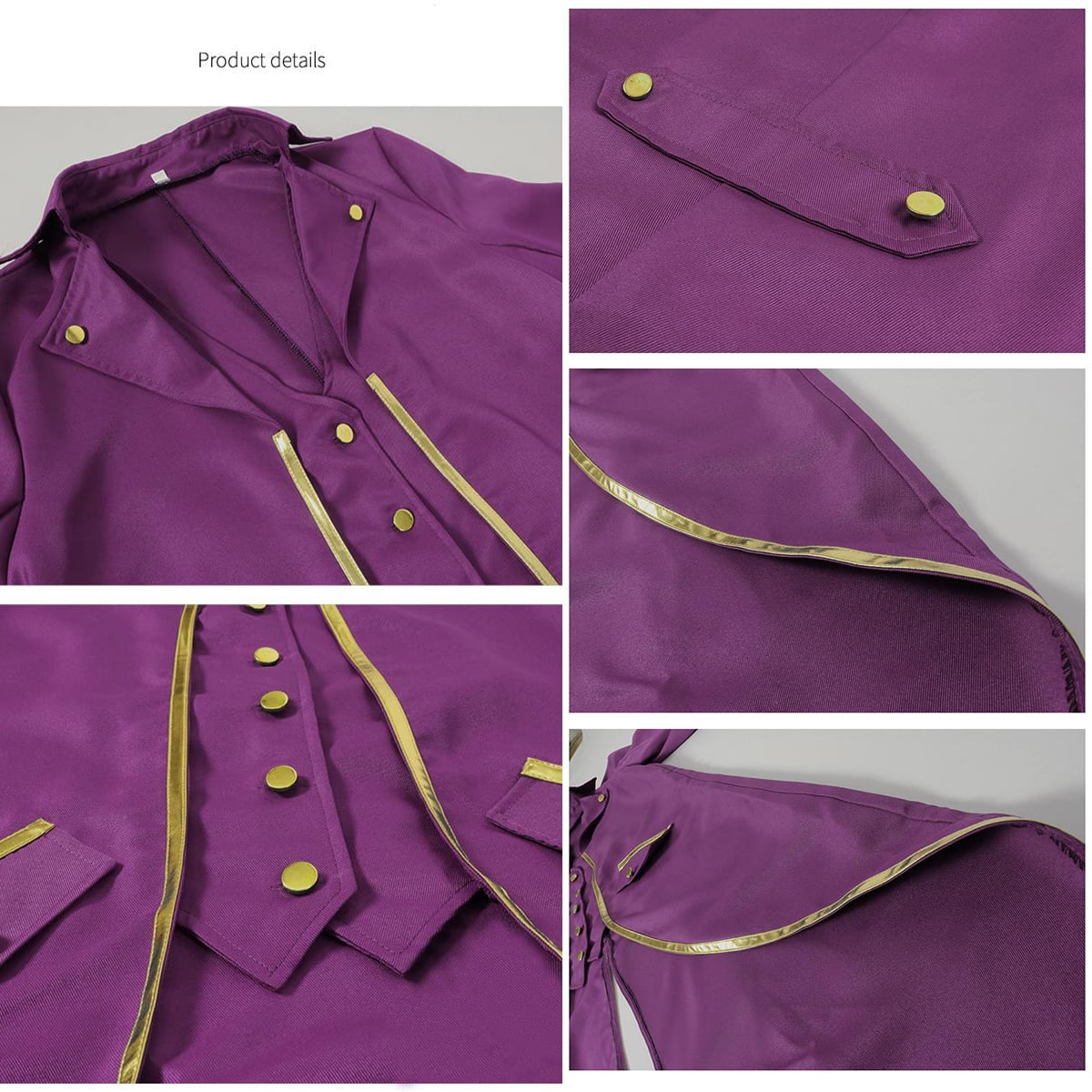 IBTOM CASTLE Men's Steampunk Vintage Tailcoat Jacket Gothic Medieval Victorian Frock Button Down Swallow Coat Uniform L Blue & Gold