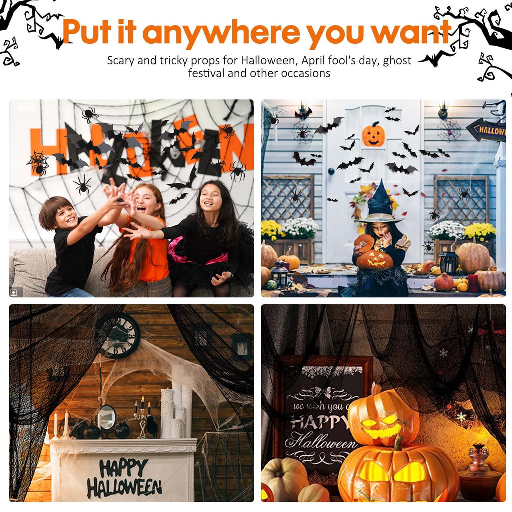 Ayieyill 126pcs Halloween Bat Stickers for Halloween Wall Decor and Window Clings, 3D Spider and Bat Decals for Indoor Halloween Decor
