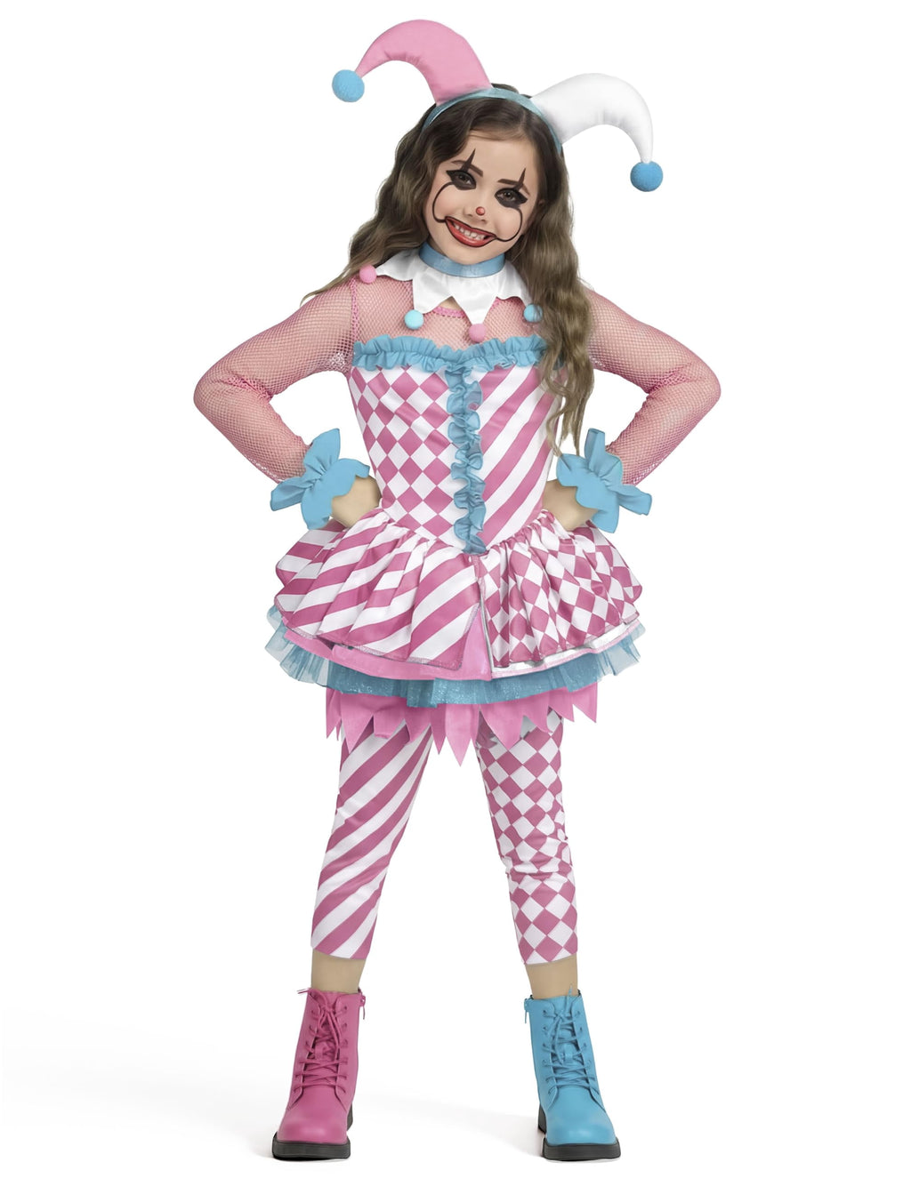 Joyfy Girls Clown Costume, Halloween Evil Clown Costume, Black and Red Jester Dress for Girls Halloween Party Dress Up Cosplay
