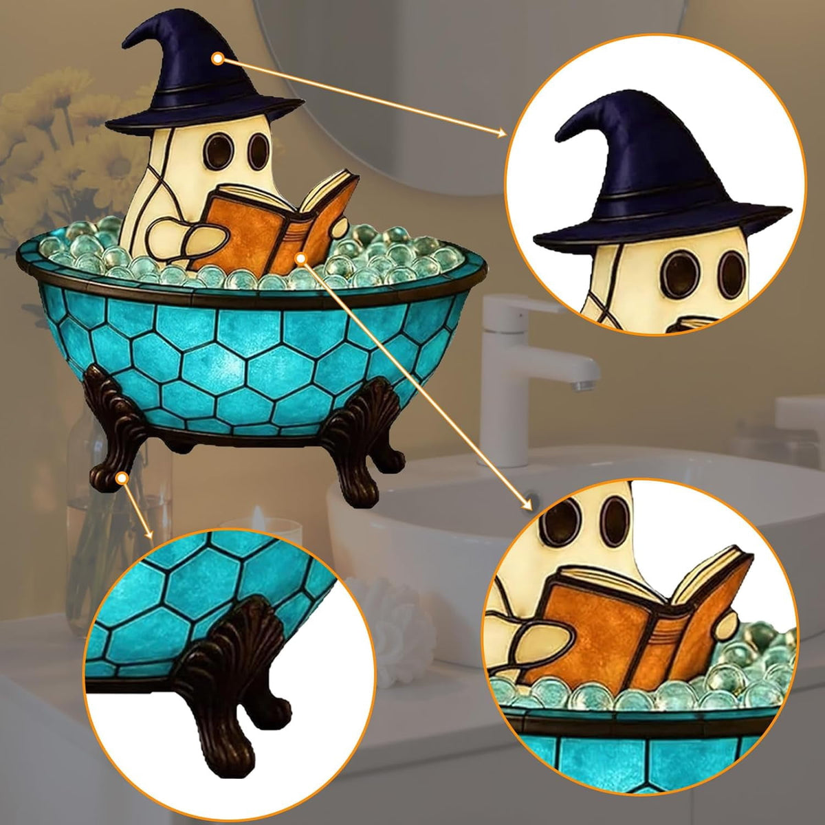 Clearance Halloween Ghost Bubble Bath Lamp, Cute Bathtub Ghost Night Lights for Halloween Decor, Reading Books Nightlight, Halloween Decorations for Indoor Readers & Book Lover Desk Home Party Gifts