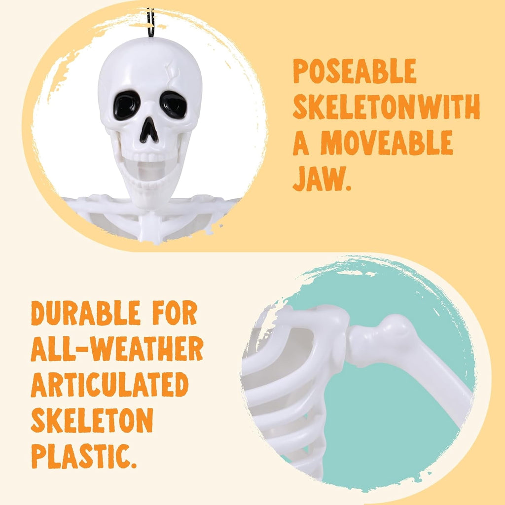 Joyfy 5 Pcs Halloween Skeleton Decorations,16 inch Full Body Poseable Skeleton with Movable Joints for Halloween Indoor Outdoor Party,Graveyard,Haunted House Accessories,White