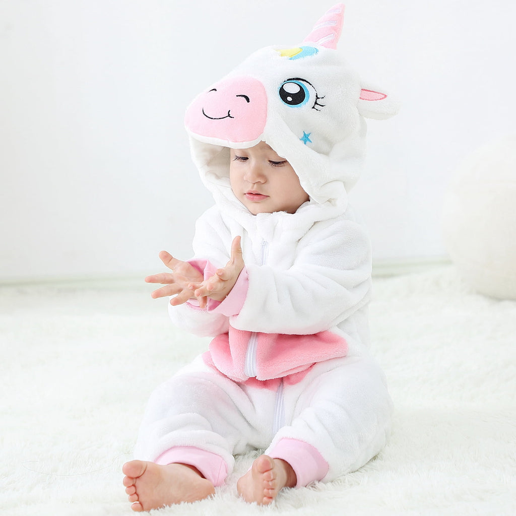 WIBACKER 0-3T Unisex Baby Animal Costume Winter Autumn Flannel Hooded Romper Christmas and Halloween Dinosaur Cosplay Jumpsuit