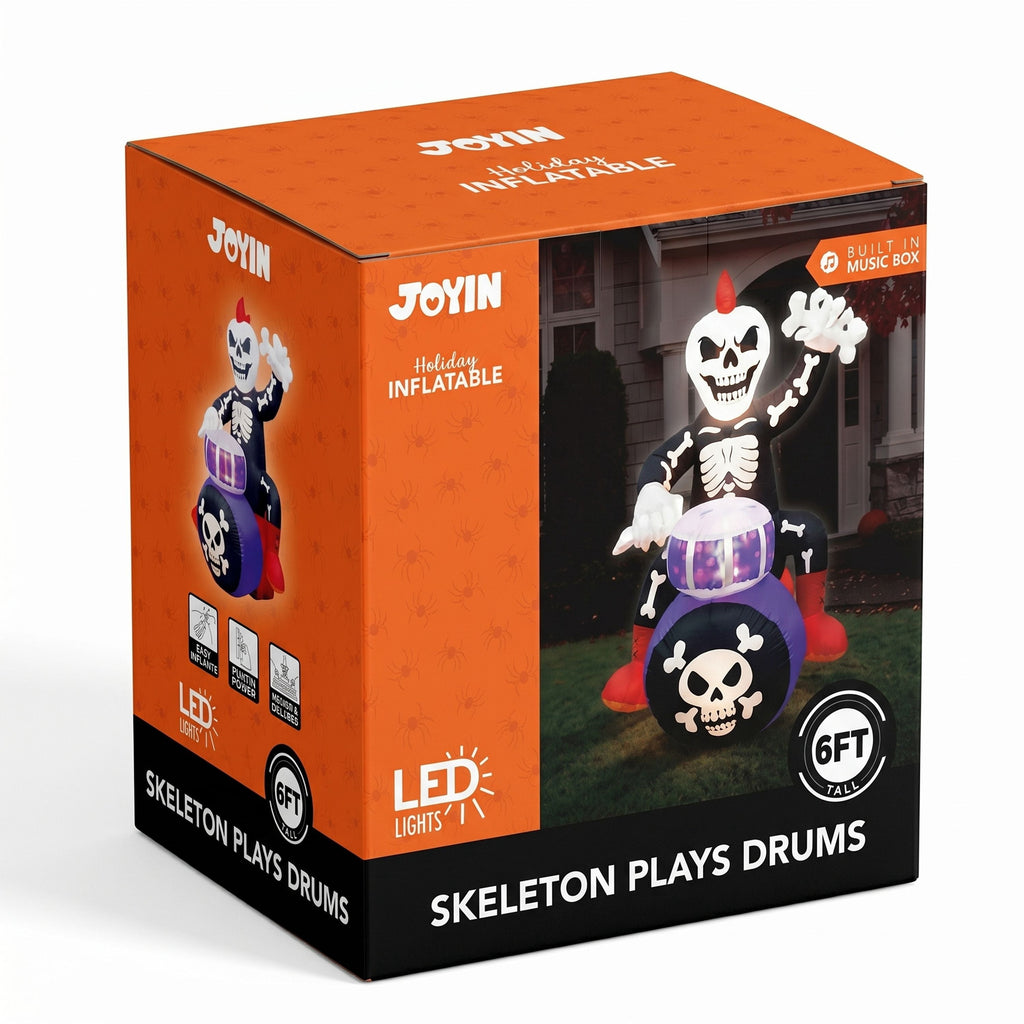 Joyfy 8 FT Halloween Inflatable Skeleton Dinosaur with Build-in LEDs Pumpkin Decorations,Halloween Outdoor Decorations Blow up Yard Decorations