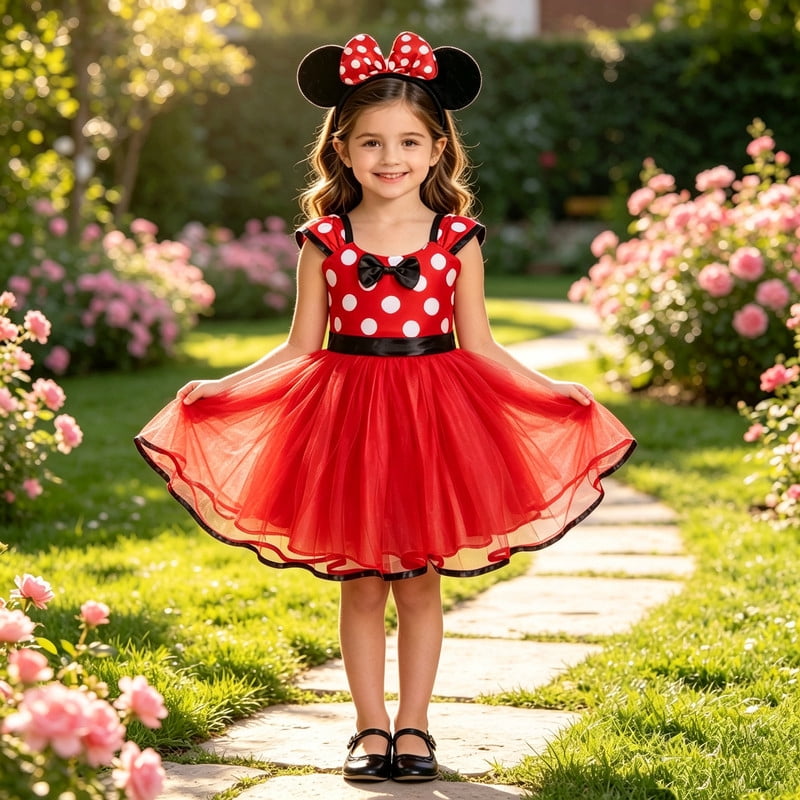 Jurebecia Girls Red Polka Dot Tutu Dress with Bow Headband, Baby Toddler Party Costume for Birthday & Cosplay (110 cm)