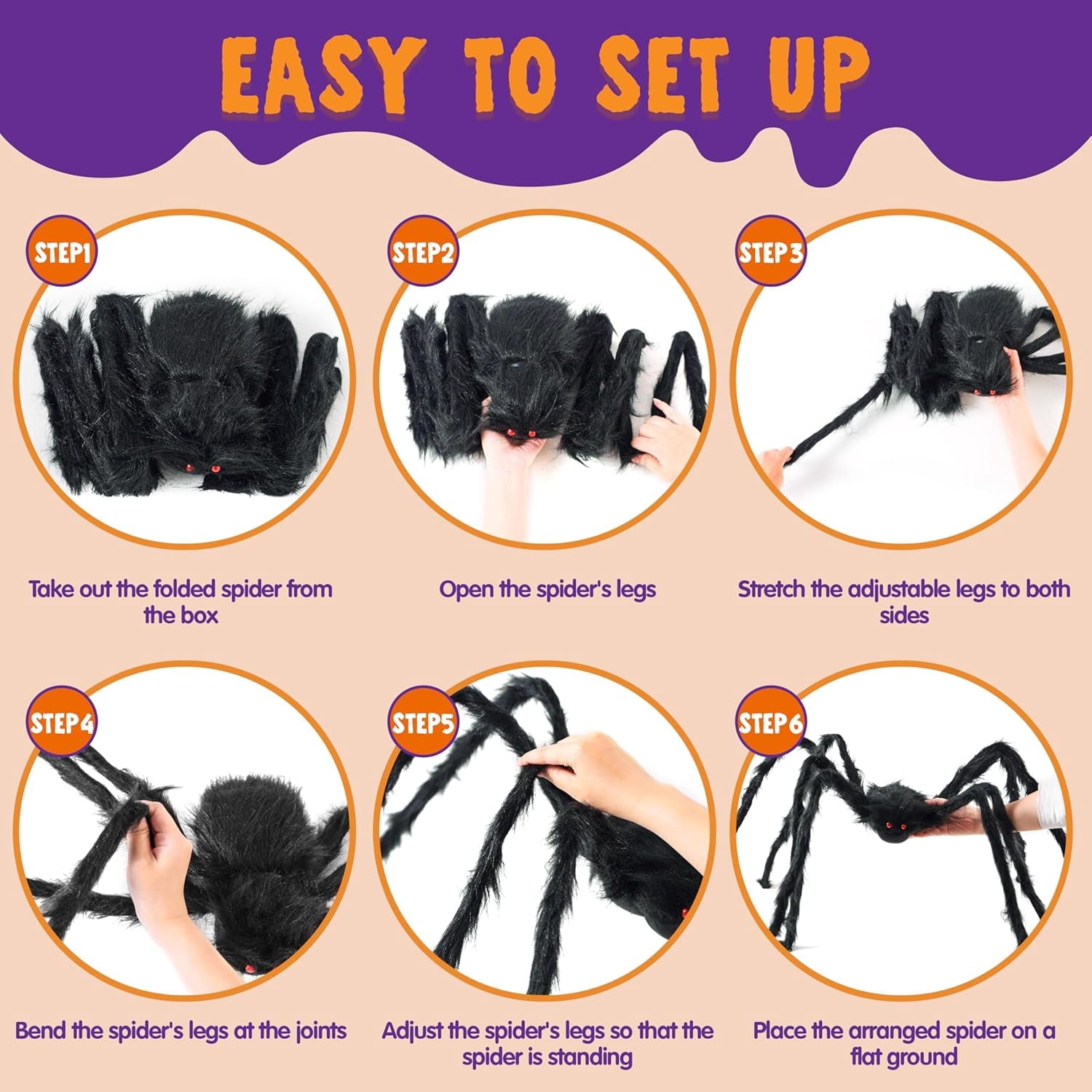 Joyfy 5 ft Scary Giant Spider Halloween Decorations Outdoor,Poseable Spider Lifelike Hairy Prop for Yard,Haunted House,Tree or Porch Party Decorations,Black