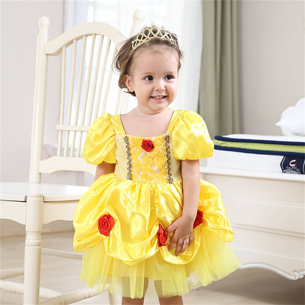 WIBACKER Infant Baby Girl Princess Dress Toddler Yellow Ball Gown Fancy Costume for Birthday Halloween Christmas Party