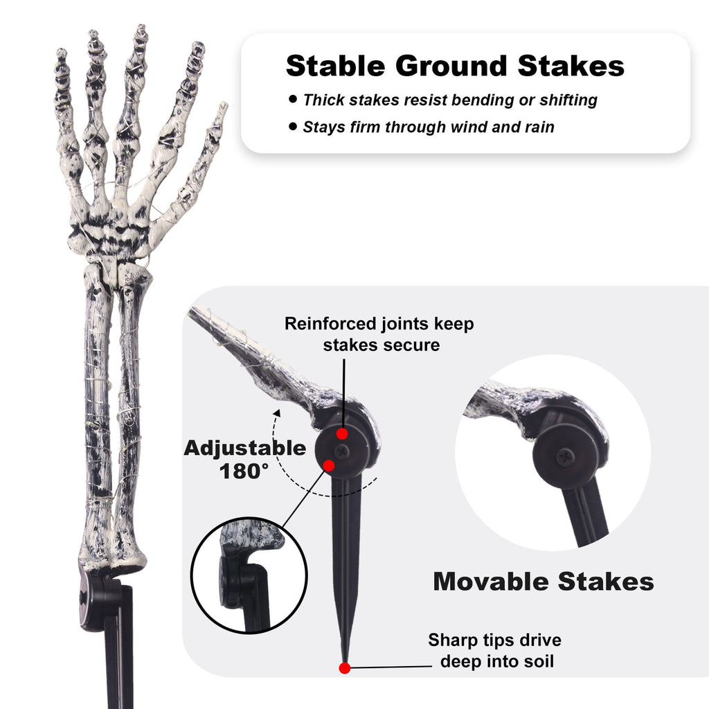 GameXcel Skeleton Hands Halloween Yard Decorations, 6 Pack 18 in Posable Skeleton Arms with Ground Stakes, Outdoor Graveyard Lawn Decor