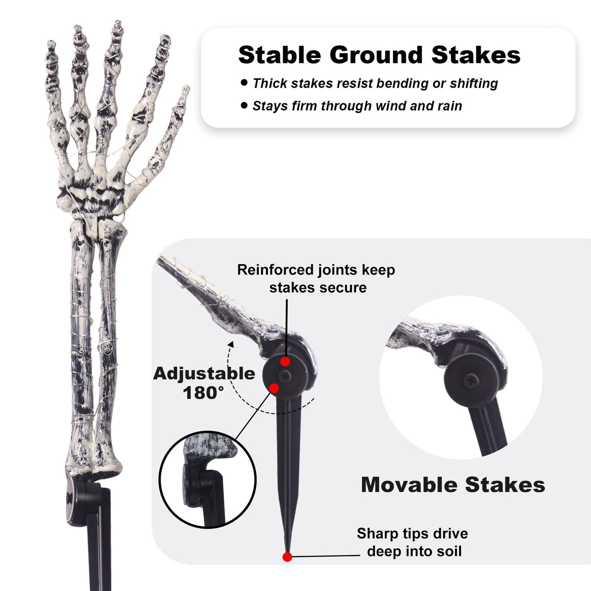 GameXcel Skeleton Hands Halloween Yard Decorations, 6 Pack 18 in Posable Skeleton Arms with Ground Stakes, Outdoor Graveyard Lawn Decor