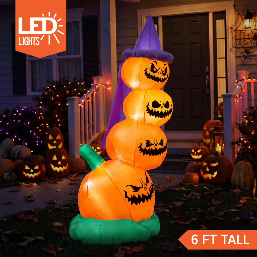 Joyfy 6 FT Halloween Inflatables Stacked Pumpkins with Build-in LEDs for Porch,Halloween Pumpkin Decor Blow up Yard Decorations