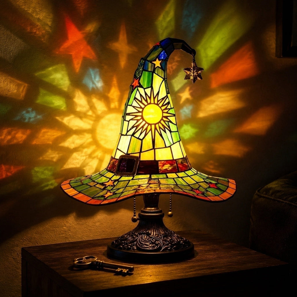Clearance Halloween Table Lamp Decorations, Witch Hat Lamp Gifts - Handcrafted Retro Resin Witch Lamp, USB Powered Gothic Wizard Hats Night Light, Home Decor Accent Lamps for Bedroom