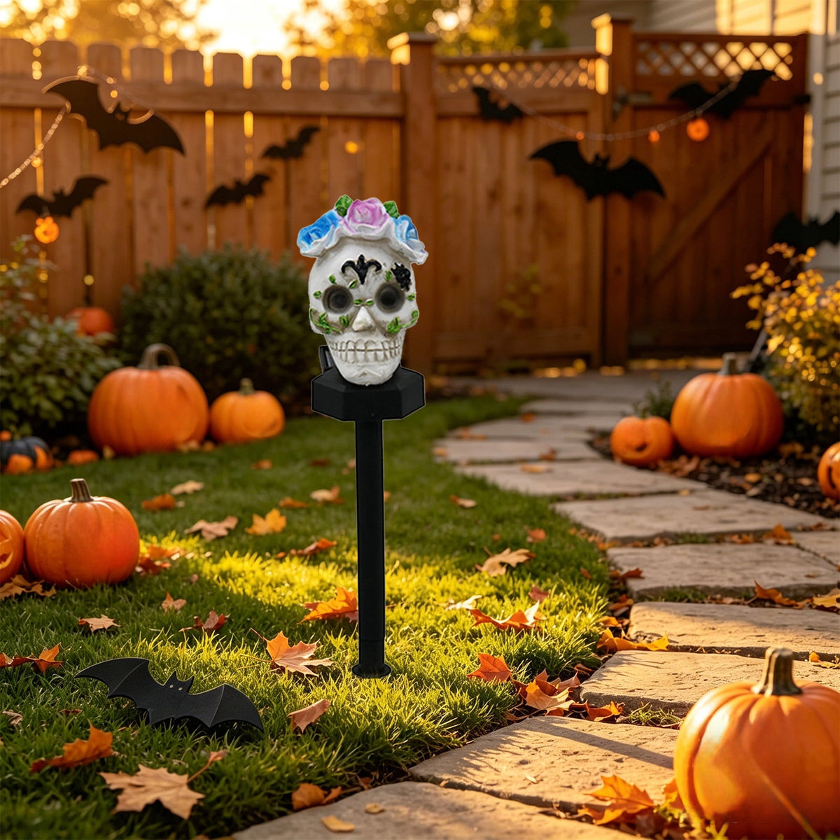 CRAGRSI Solar Halloween Skeleton Stake Lights Outdoor Skull Yard Lights Halloween Skeleton Garden Decor Black Solar Powered Waterproof for Yard, Lawn, Patio, Walkway, Garden, Halloween Outdoor Decor