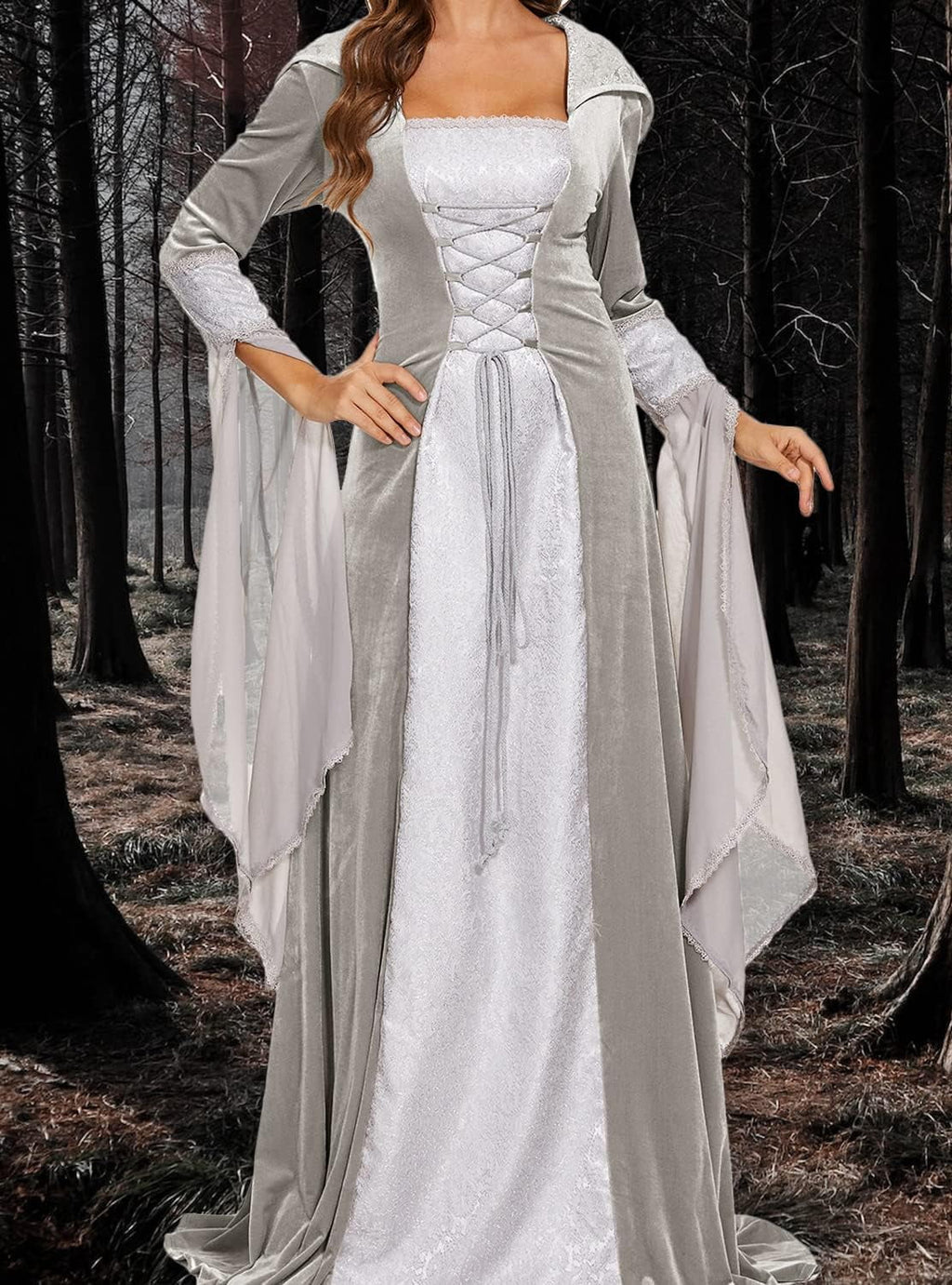 Halloween Witch Costume Women, Deluxe Witch Dress Costume, Vintage Embroidered Renaissance Gothic Hooded Vampire Gown Dress Cosplay Costumes Red S