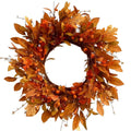 Fall Wreath Pumpkin Wreath Halloween Wreath for Front Door with Maple Leaves Harvest Wreath for Door Window Porch Thanksgiving Halloween Decor