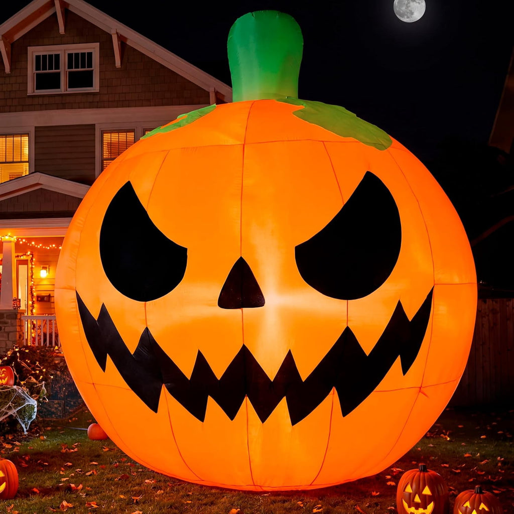 Joyfy 7 ft Halloween Inflatable Long Pumpkin with Witch's Cat Decorations Inflatables with Build-in LEDs,Halloween Decor Outdoor Blow Up Yard Decorations