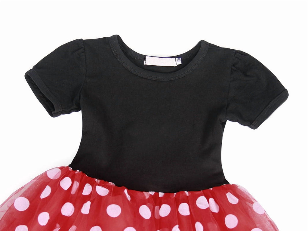 Jurebecia Girls Red Polka Dot Tutu Dress with Bow Headband, Baby Toddler Party Costume for Birthday & Cosplay (110 cm)