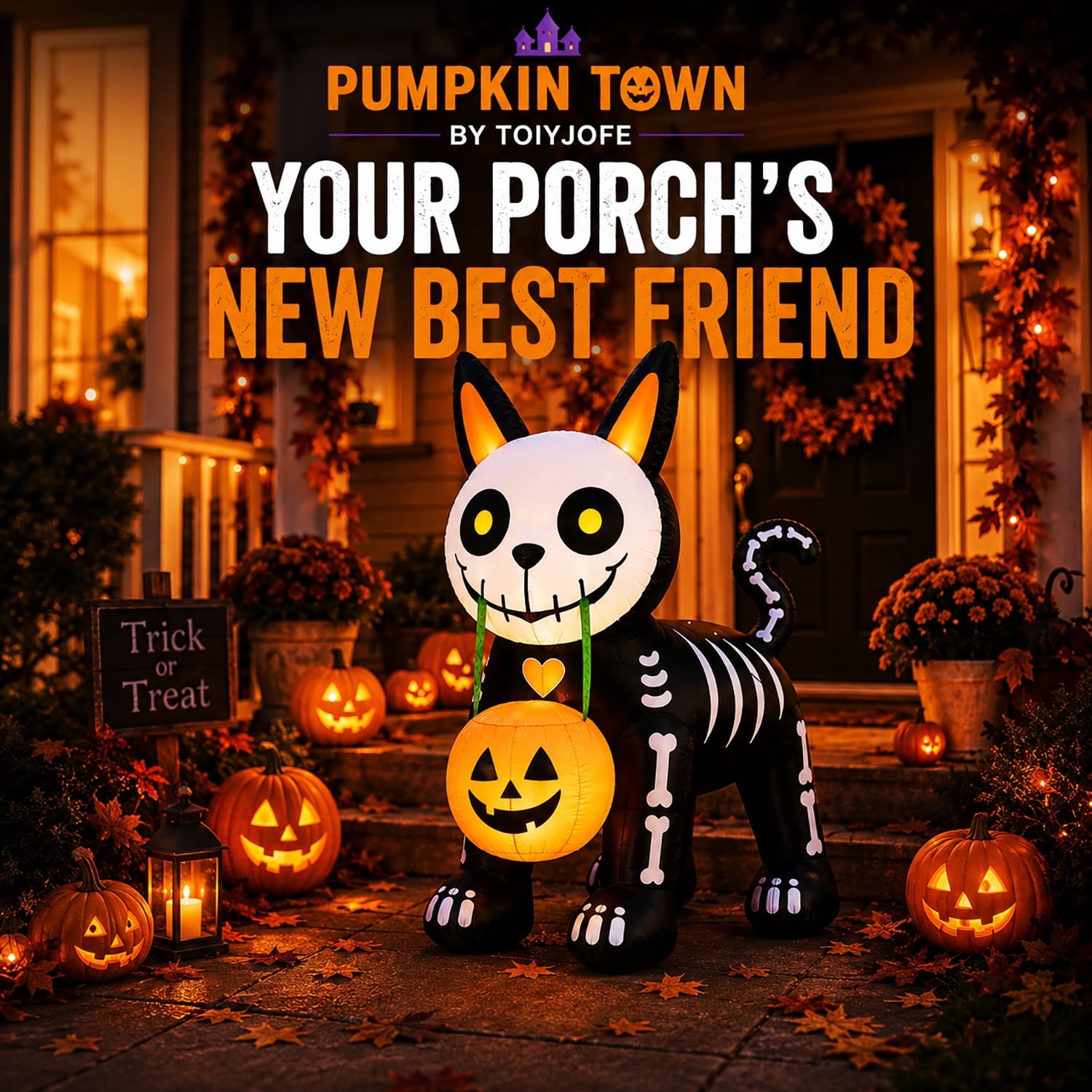 Toiyjofe 5.5 ft Halloween Inflatable Ghost with Pumpkin, LED Lighted Cute Halloween Yard Decoration for Porch, Lawn, Walkway & Party