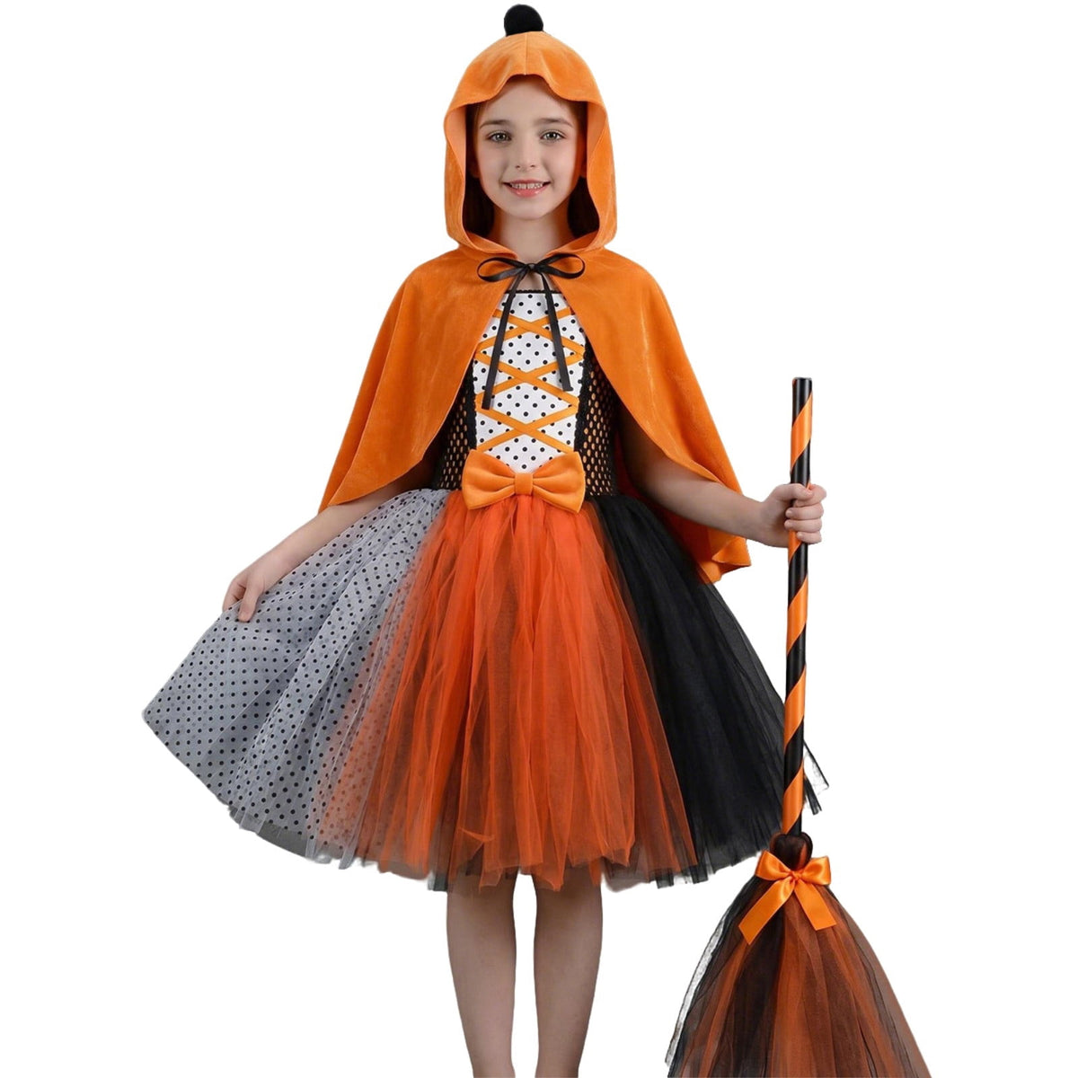 Girl Witch Tutu Dresses Cape Witch Outfit Set Halloween Dress up Party Girls Size 2-12 Years