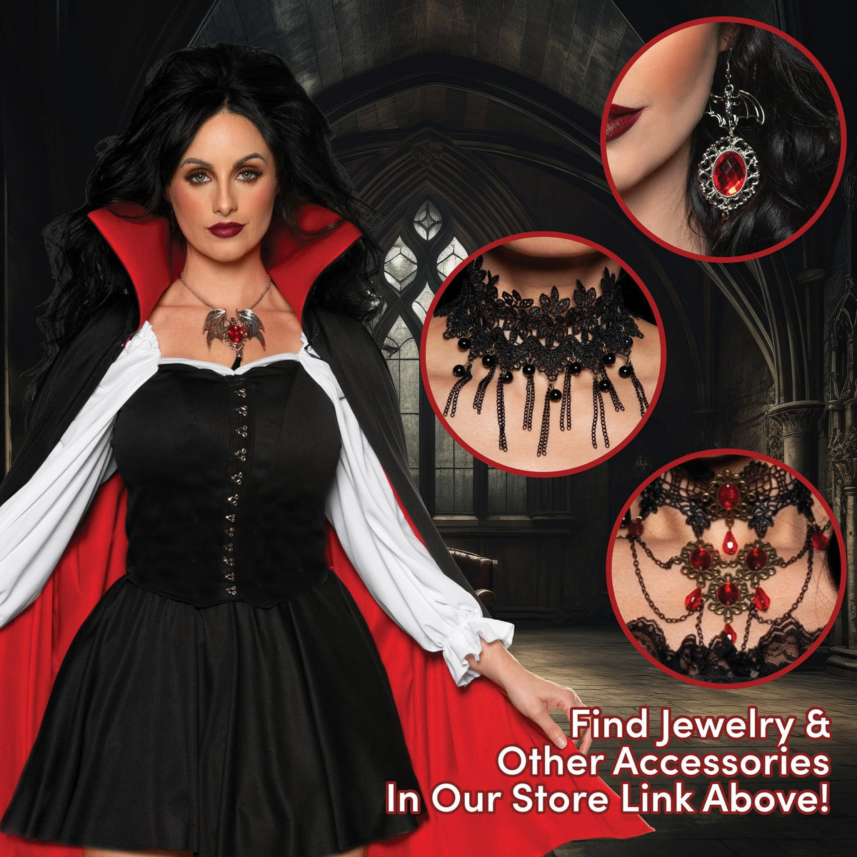 UNDERWRAPS Womens Vampire Mini Dress - Womens Vampire Cosplay, Sexy Womens Halloween Vampire Dracula Costume, Vampire Costume for Women