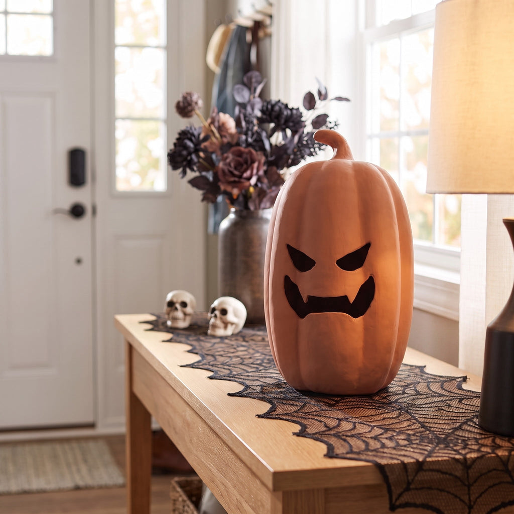 Paper Mache Jack-o'-Lantern Decoration, White, 12.5", Halloween by Way To Celebrate