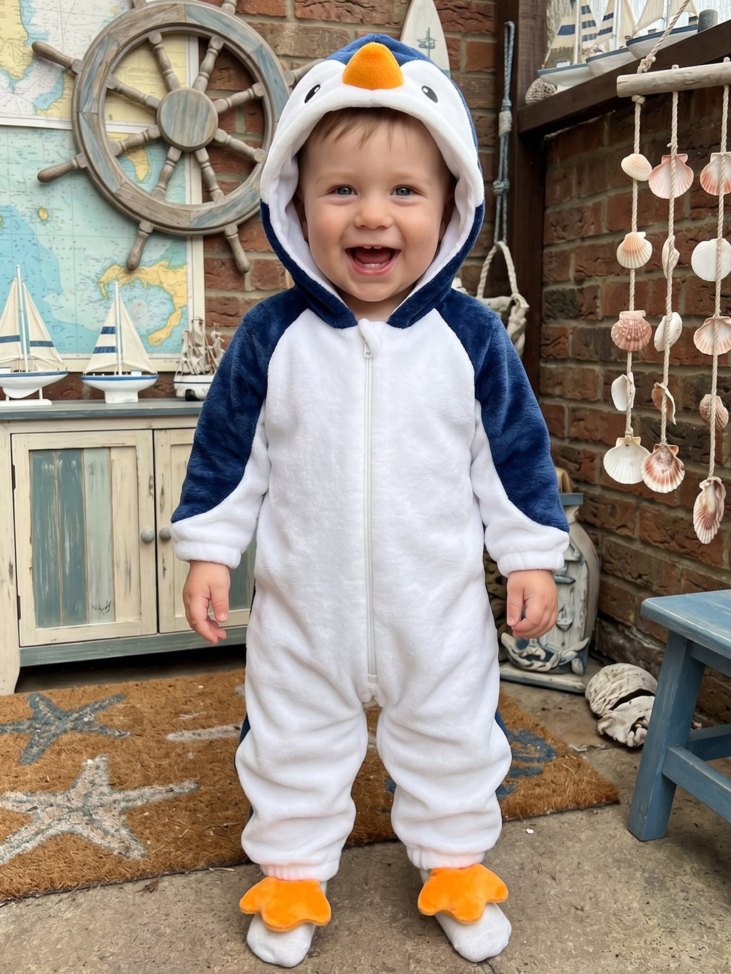 RUINIXCW Toddler Baby Boy Girl Penguin Costume Newborn Infant Halloween Animal Costume Warm Fall Winter Plush Jumpsuit Outfit Long Sleeve Hood Zip Up Romper Snowsuit