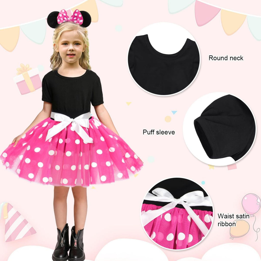 Jurebecia Girls Red Polka Dot Tutu Dress with Bow Headband, Baby Toddler Party Costume for Birthday & Cosplay (110 cm)