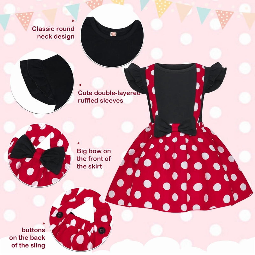 Jurebecia Girls Red Polka Dot Tutu Dress with Bow Headband, Baby Toddler Party Costume for Birthday & Cosplay (110 cm)