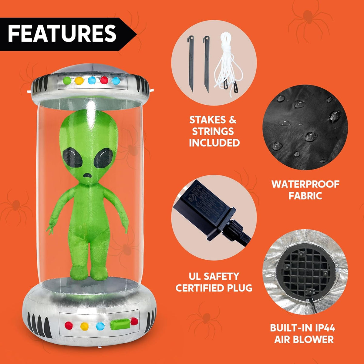 Joyfy 9 ft Halloween Inflatable Giant Alien Decoration with Built-in LEDs,Alien Halloween Decorations Outdoor Blow Up Yard Lawn Decoration