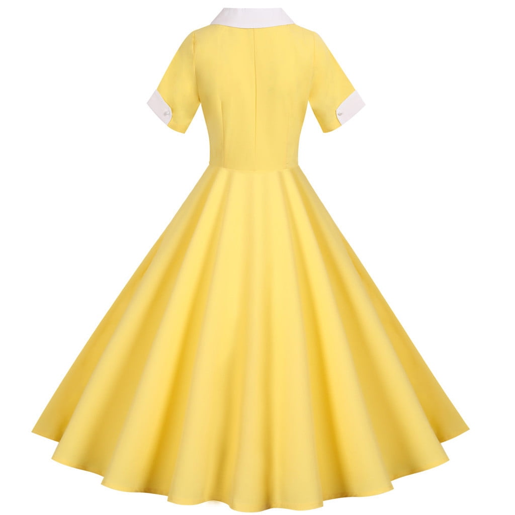 Tejiojio Women Clothes Women's 1950s Retro Dress Short Sleeve Vintage Swing Dress
