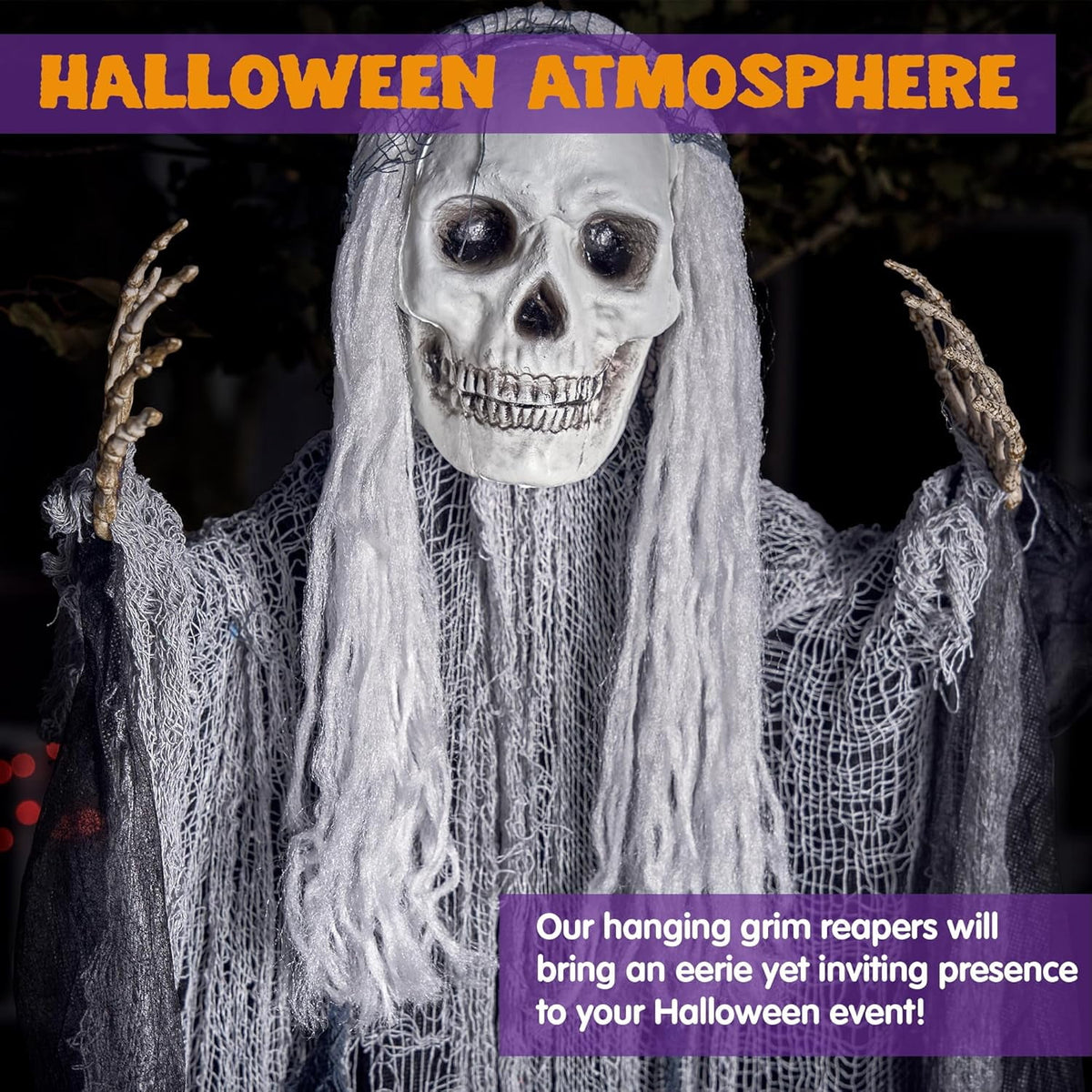 Joyfy 3 Pack Halloween Hanging Ghosts,Scary Skeleton Ghosts Grim Reapers Decorations for Halloween Indoor Outdoor Yard Home Decorations