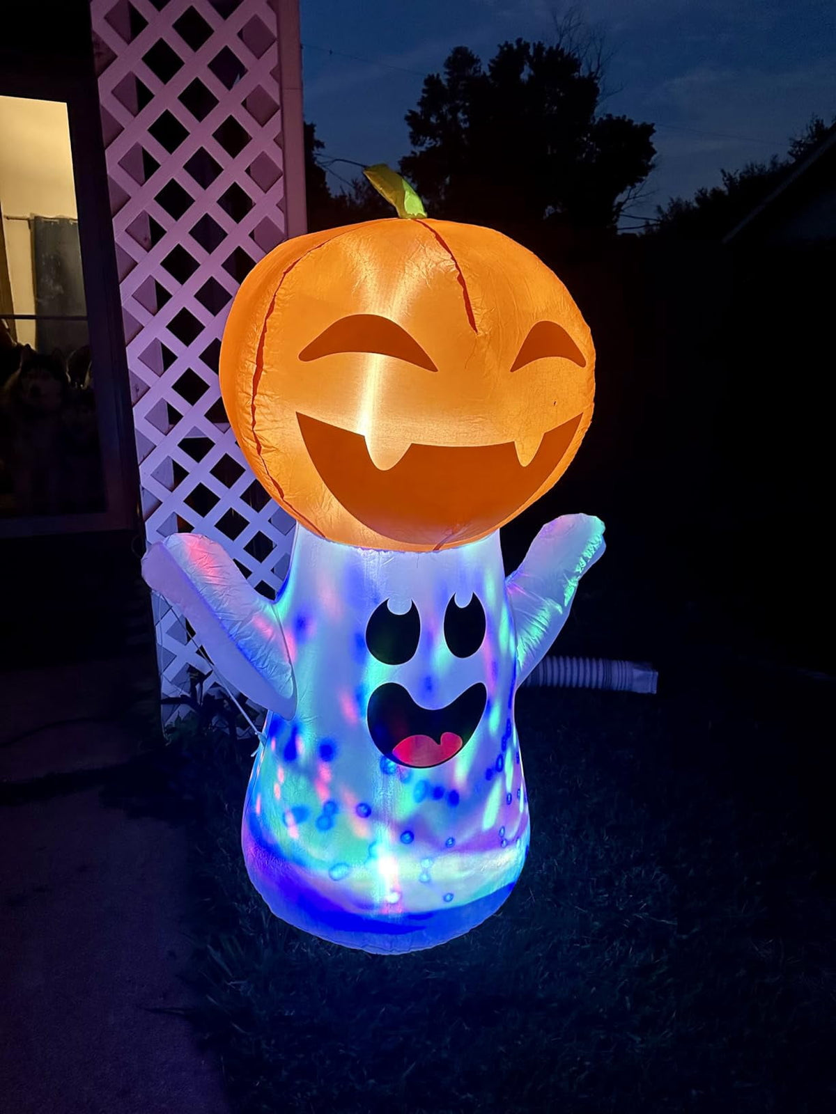 5FT Halloween Inflatable Pumpkin with 360° Rotating LED Lights, Outdoor/Indoor Decor