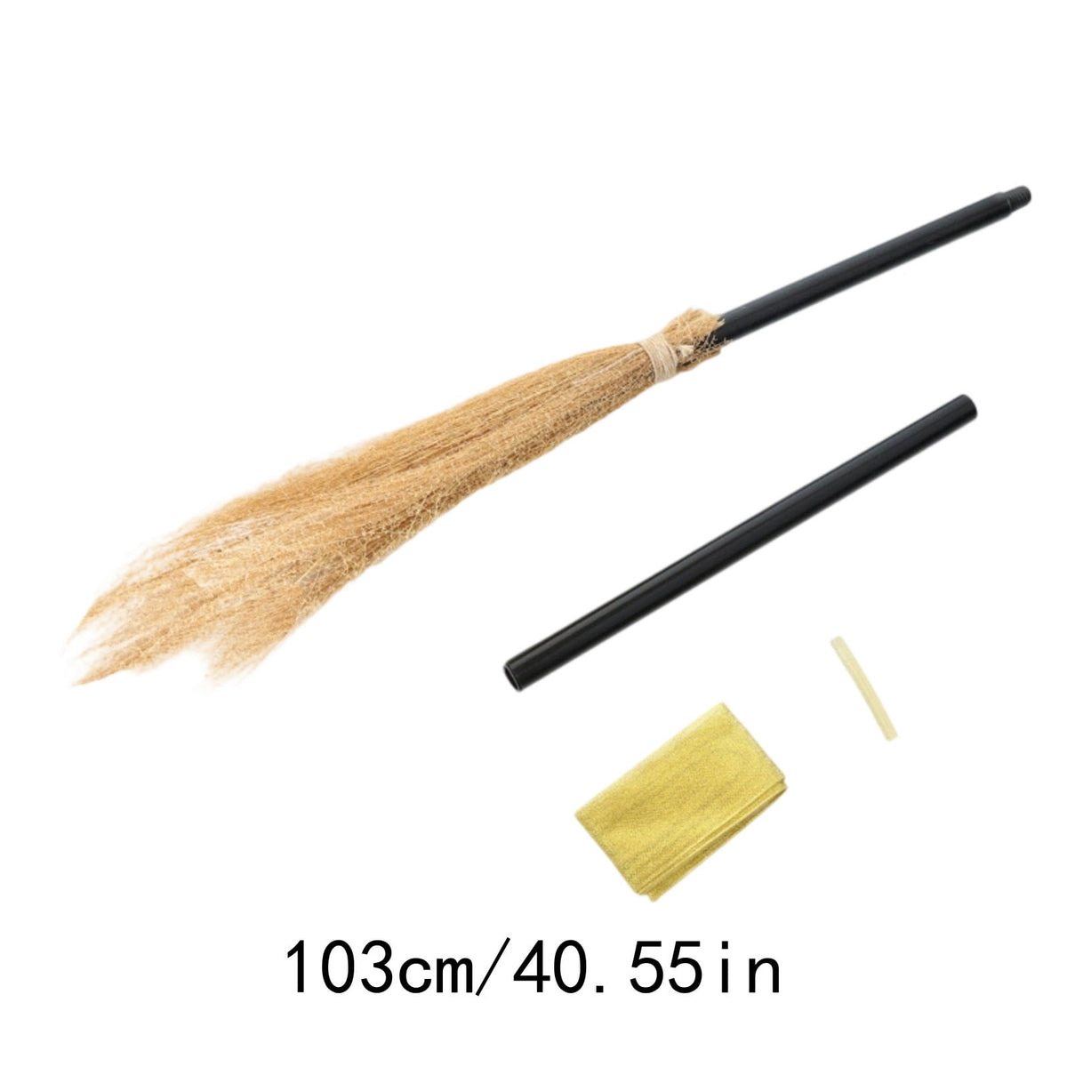 Halloween Witch Broom Cane with Ribbons, 38.2" Witches Broomstick for Wizard Costume Party, Photo Booth Accessory Stage Prop, Halloween Decoration, D