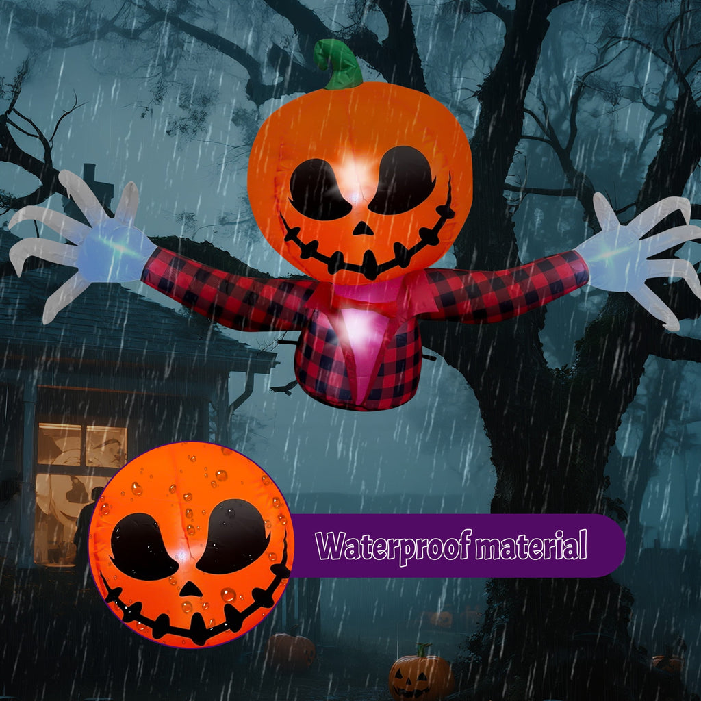 BeePrincess 5 FT Halloween Inflatable Pumpkin Ghost – Outdoor LED Blow-Up Decoration with Giant Arms, Light-Up Eyes, Waterproof Yard Decor for Lawn and Garden