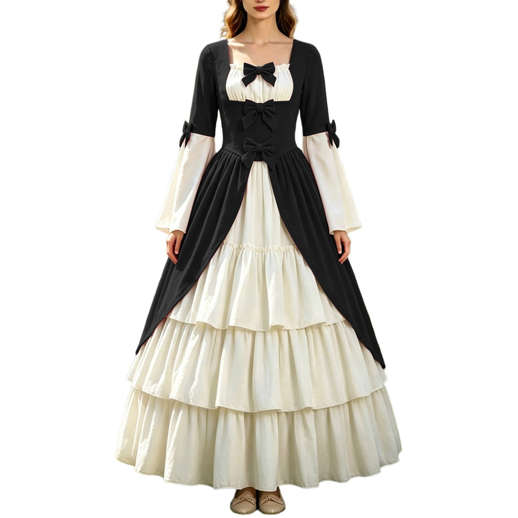 Gothic Dresses for Women Medieval Renaissance Halloween Costume Lace Up Corset High Low Ruffle Hem Square Neck Vintage Gown