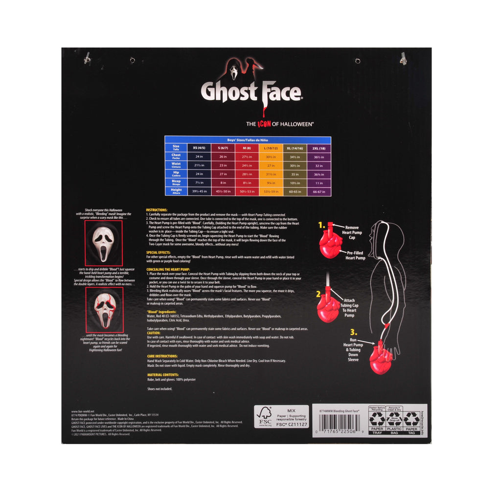 Bleeding Ghost Face 5pc, Halloween Costume for Children, Boys Size M (8), by Fun World