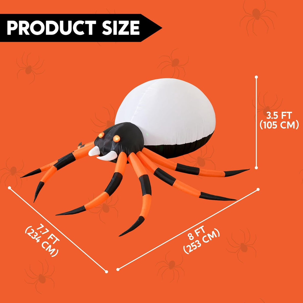 Joyfy 8 FT Halloween Inflatables Spider with Rotating Colorful Light,Light Up Spider with Orange Eyes Halloween Blow up Yard Decorations,Outdoor Halloween Decor