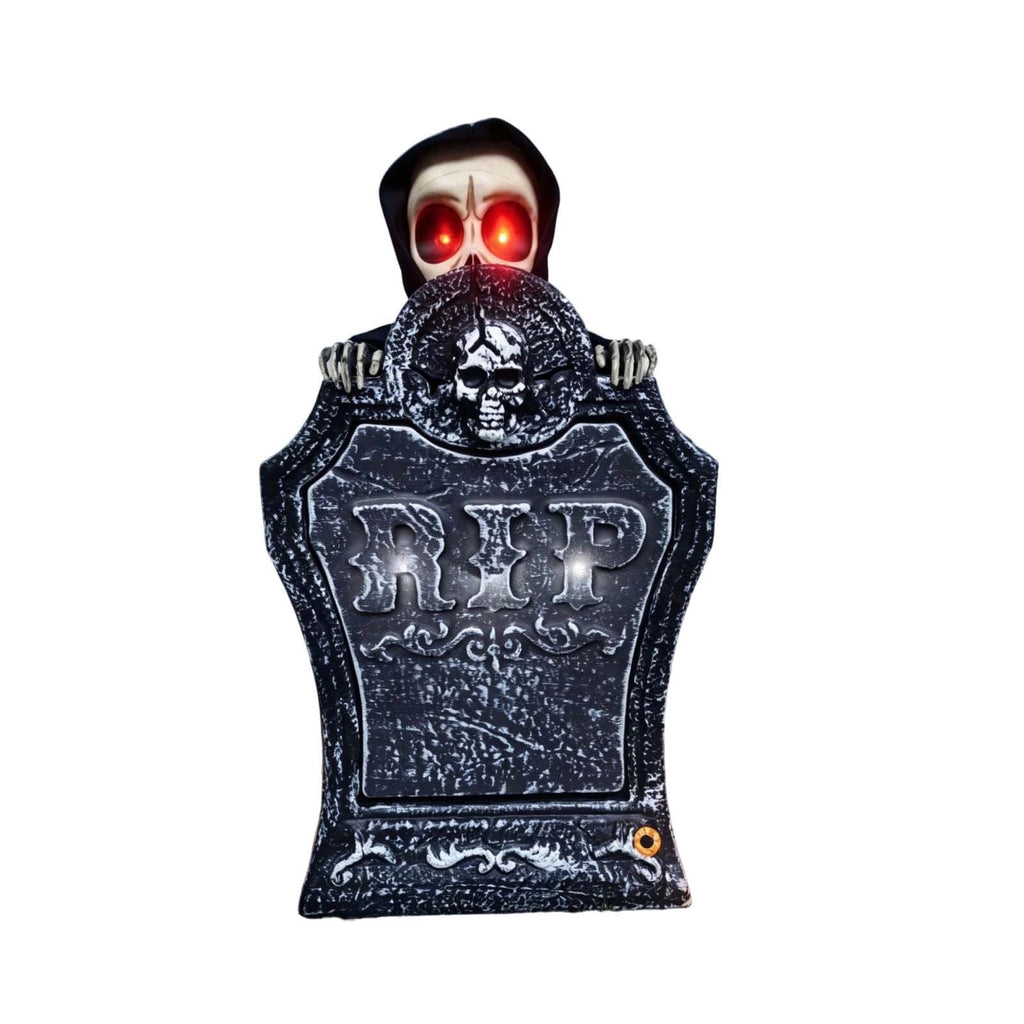EWASWON Halloween Animated Tombstone, Motion Activated Gravestone with Rising Skeleton, Glowing LED Eyes & Scary Sounds, Outdoor Yard Decoration