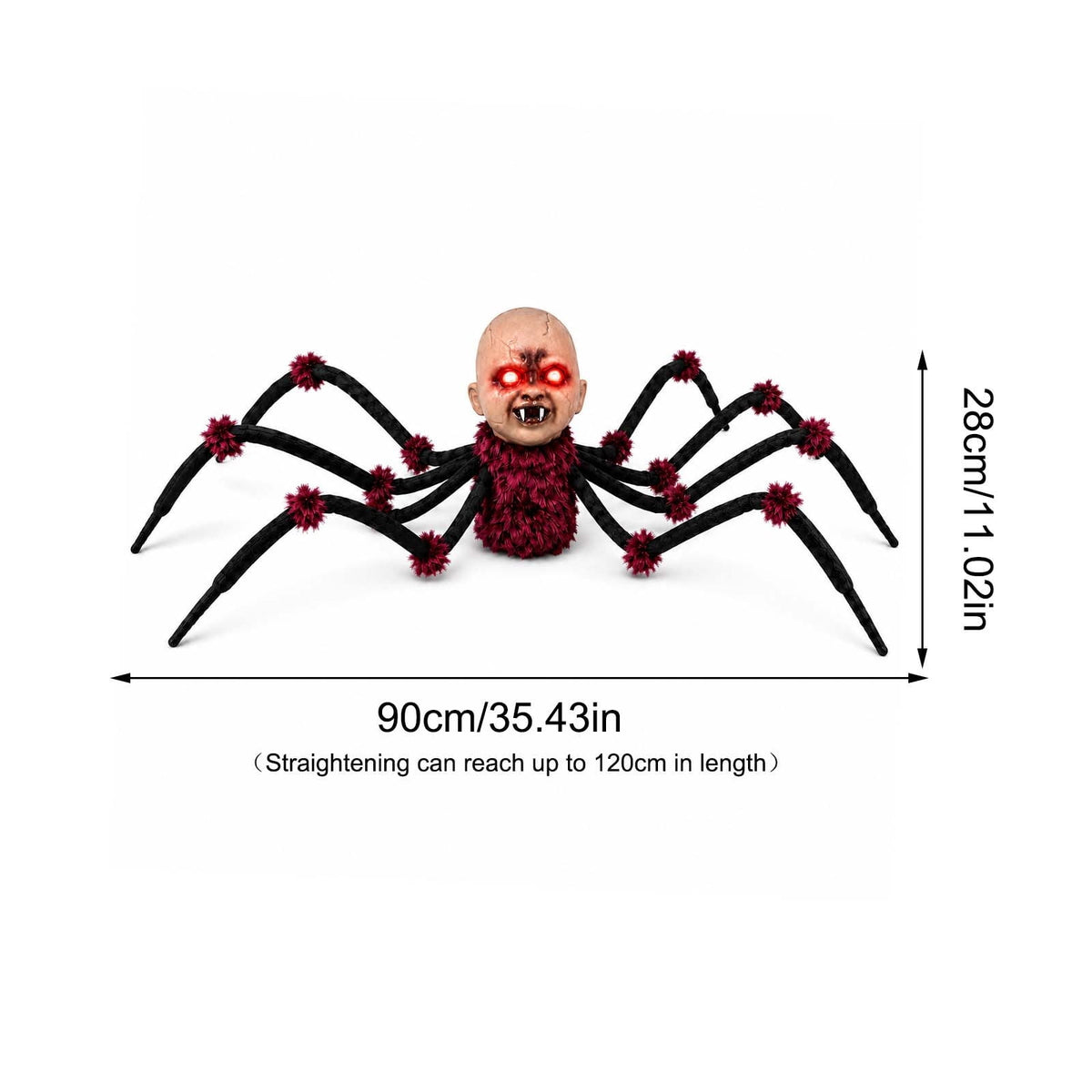 Halloween Animated Walking Spider Prop, Touch Activated Scary Baby Head Decoration with Flashing Red Eyes, Eerie Sounds and Poseable Legs for , Yard, and Party Display