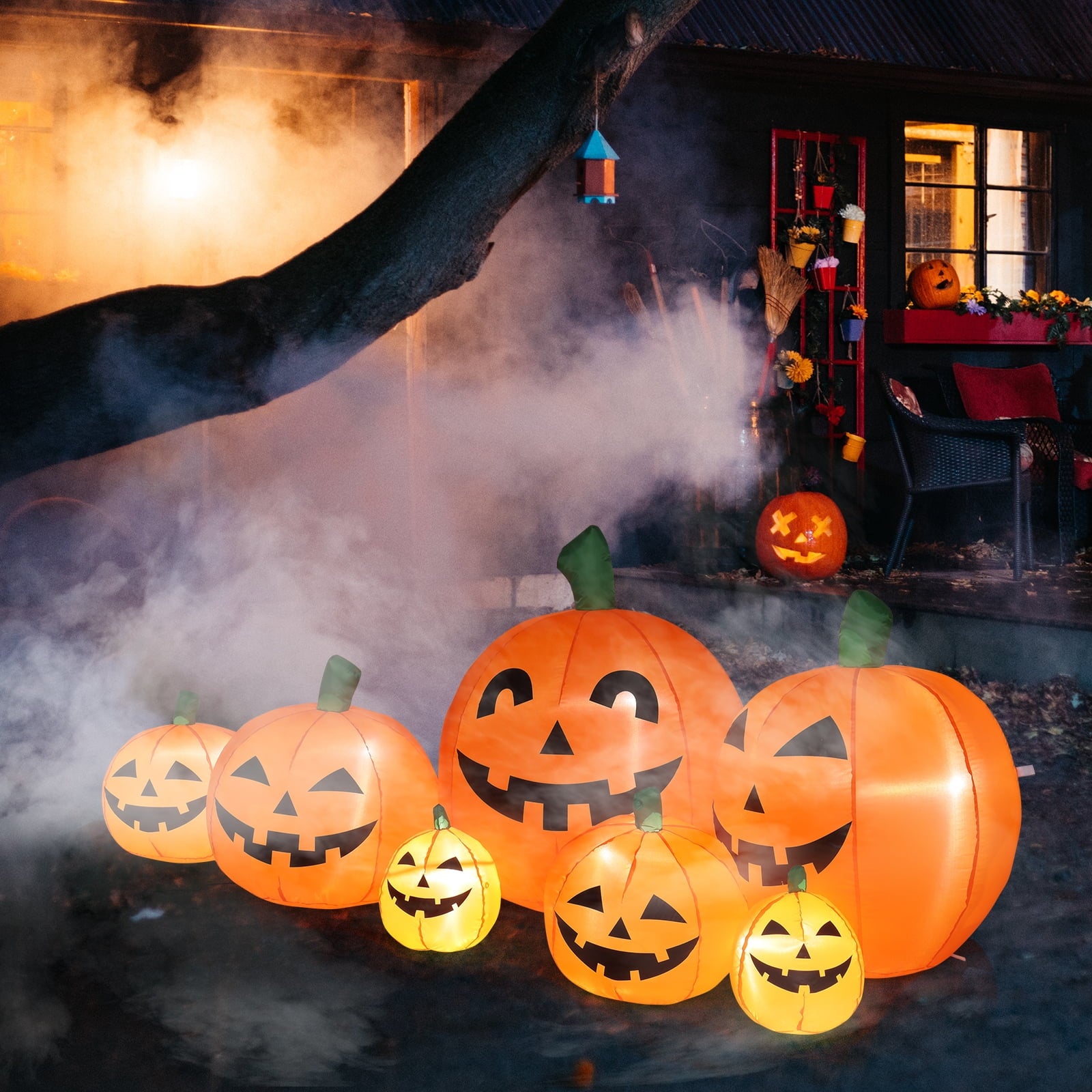 Zimtown 7 FT Halloween Inflatables Pumpkin, Halloween Decoration 7 Blow up Pumpkins w/ Build-in LEDs for Halloween Party