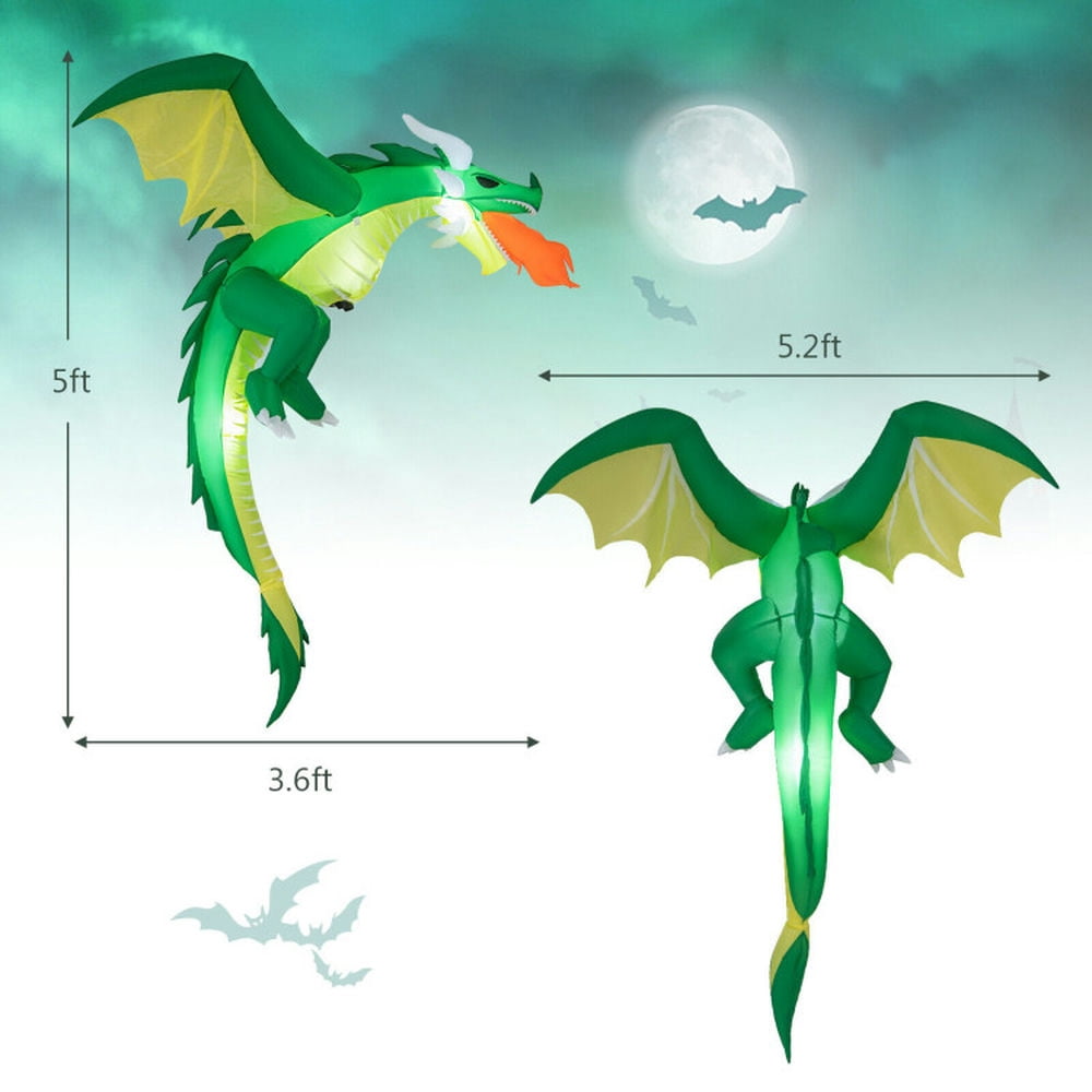 Spaco 5 Feet Hanging Halloween Inflatable Dragon, Realistic Fire-Breathing Dragon with A 6.2 Ft Long Power Cord, Hanging Inflatable Dragon for Outdoor as Porch, Yard, Green