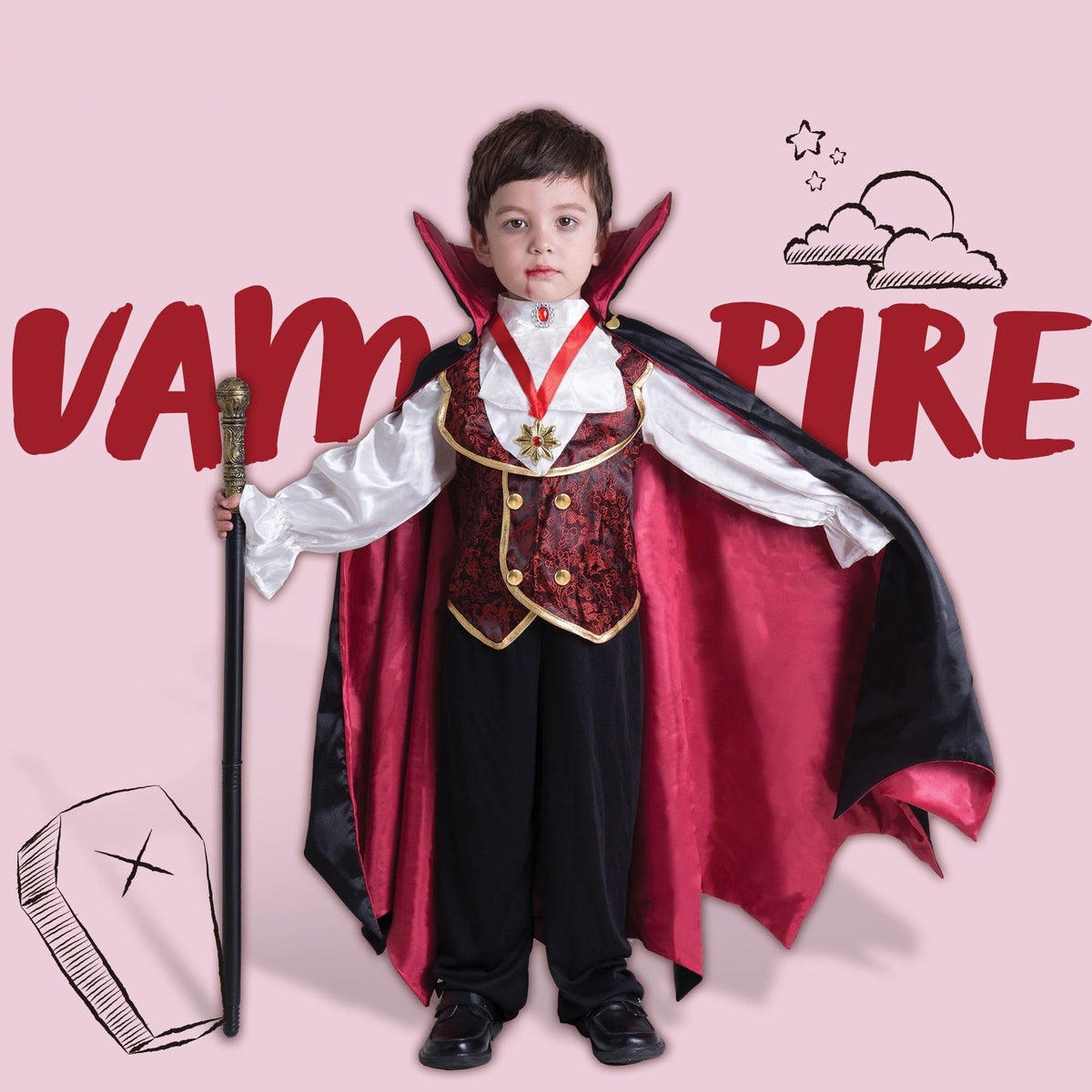 Joyfy Gothic Vampire Costume Kids, Toddler Vampire Costume Halloween Vampire Costume, Vampire costume for boys, Halloween Party Dress Up (3-4yrs)