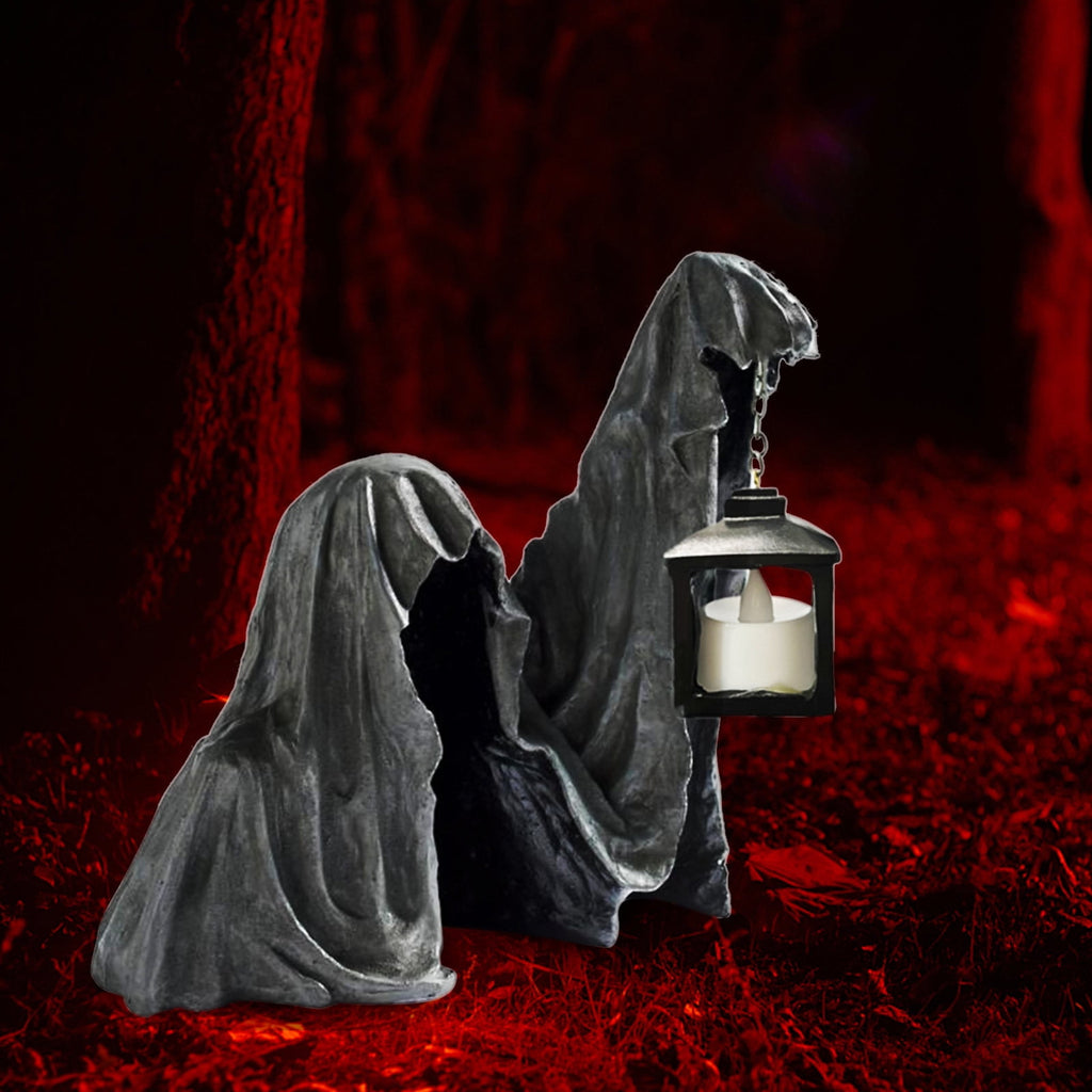Fridja Hell's Messenger with Lantern, The Ghost Looking for Light Realistic Resin Ghost Sculpture for Halloween Home Garden Decoration Halloween Decorations