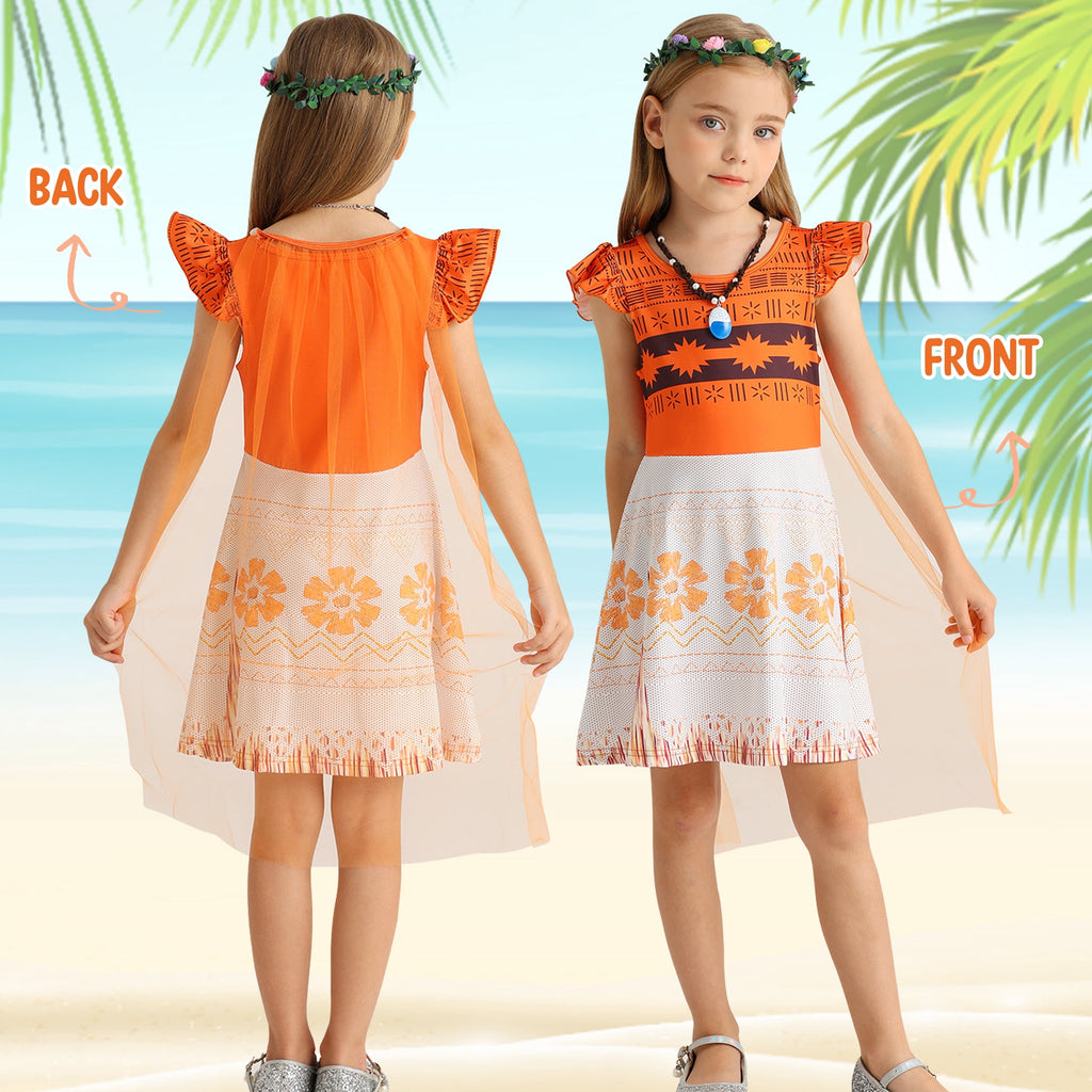 Benylion Girls Ice Princess Dress Halloween Cosplay Costumes With Tulle Cape Kids Birthday Party Dress up Outfit for 7-8 Years